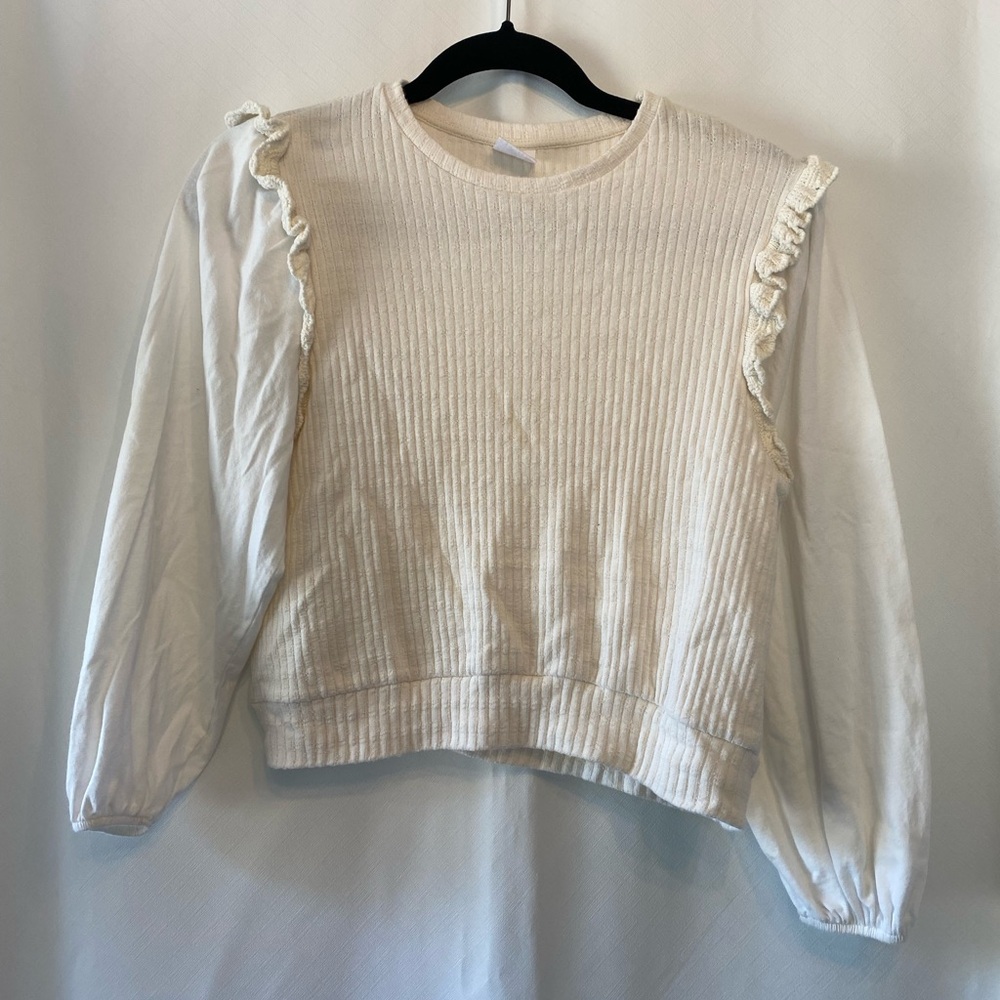 Adorable Zara Girls 11/12 White Ruffle Shoulder Mixed Material Bohemian Shirt - Picture 2 of 7